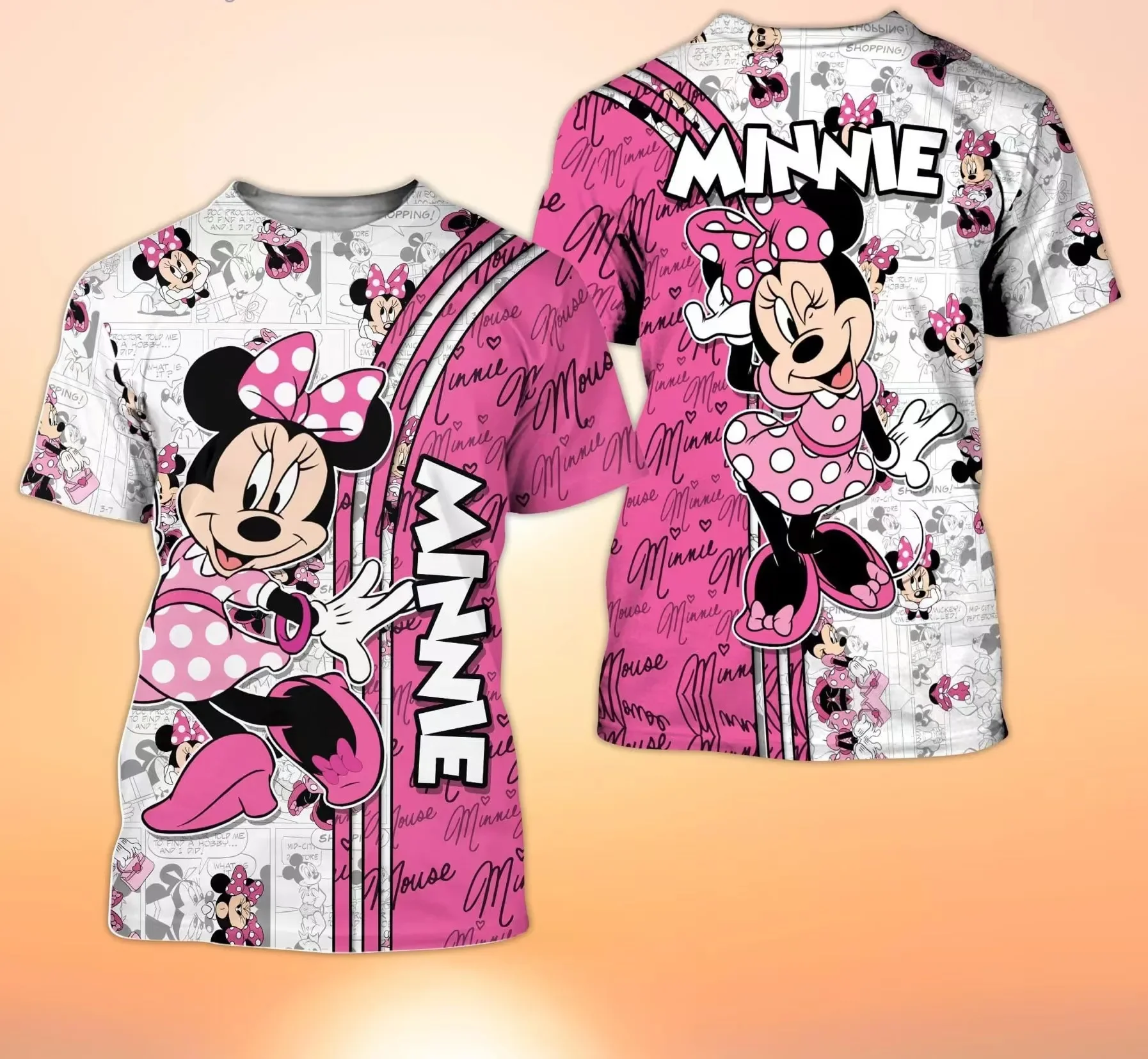 2024 Disney Minnie Mouse Disney Cartoon Comic 3D Printed Design Men Women Street Casual Couple Top T-shirt 2