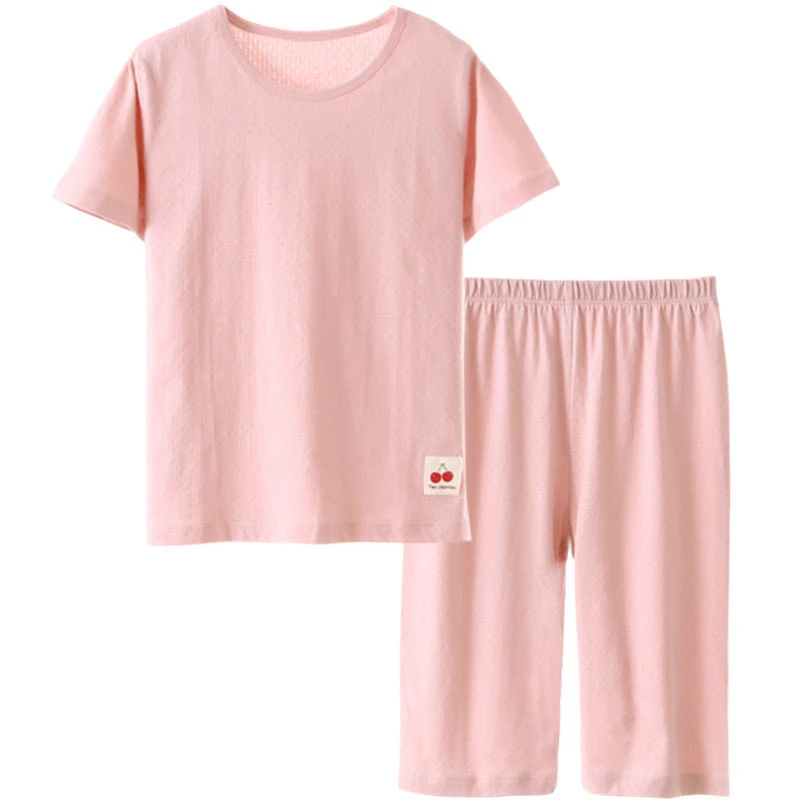 cheap pajama sets	 Children's Pajamas Set Short Sleeve Boys Girls T-shirt Solid PInk Short Sleeve Summer 2-15Y Kids Sleepwear Clothes Set Didida cheap cotton nightgown