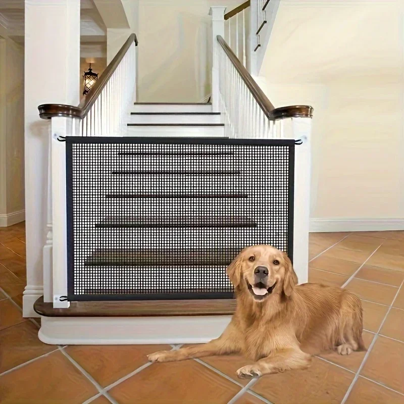 Retractable Safety Gate Dog Puppy Pet Baby Kids Portable Barrier Folding Protector Home Doorway Room Divider Stair Gate Easy To Install & Lockable Mesh Guard Fence (Grey