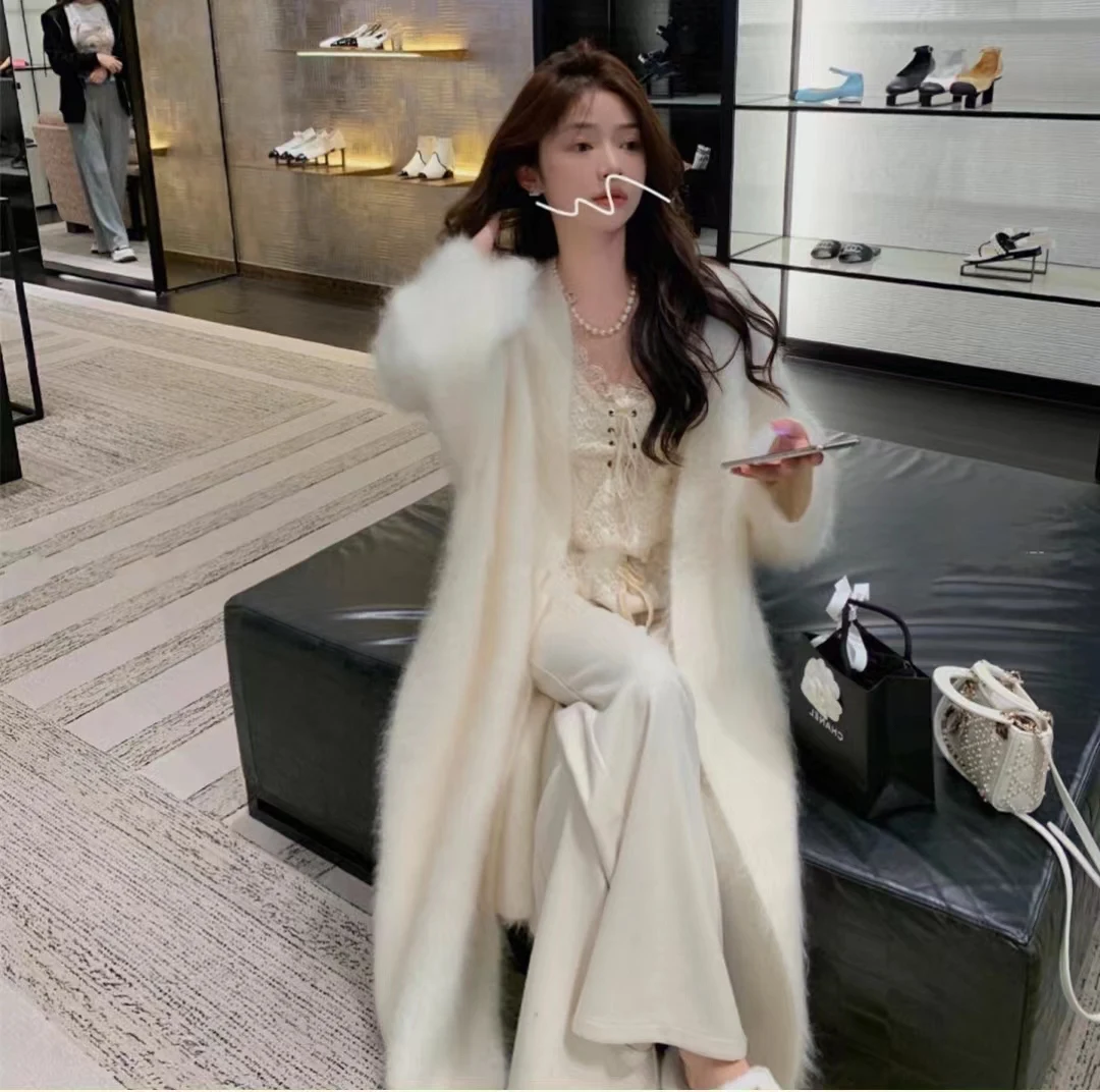 2025 New Sable Mink Cashmere Cardigan Women's Fluffy Sweater Medium Length Loose Knitted Coat JZ206 6