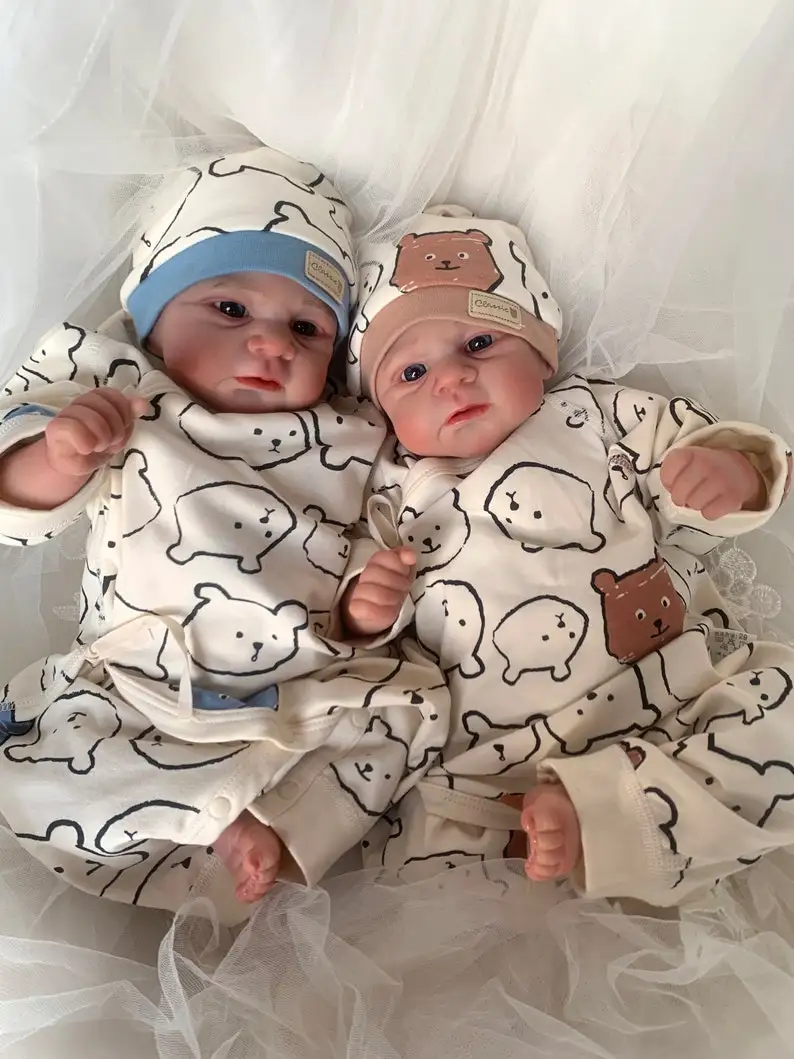 NPK 19inch Reborn Baby Doll Twins Elijah Make-up Handmade 3D Skin Multiple Layers Painting Collectible Art Doll 3