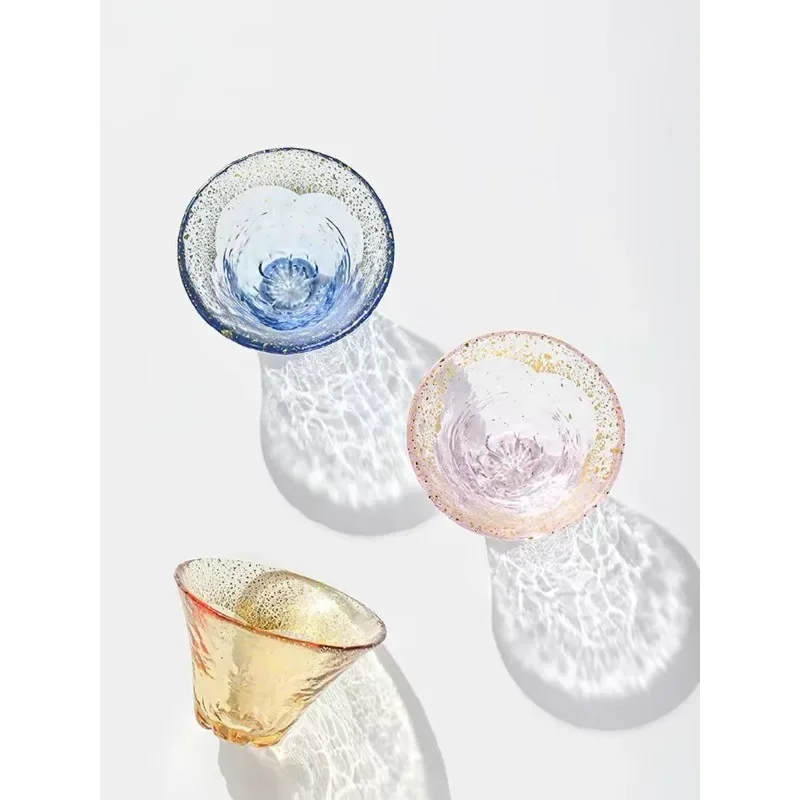 Japanese Sake Cup Fuji Mountain Lucky Cherry Blossom Cup Handmade Gold Foil Glass Cups Tea Household Gold Foil Small Cups