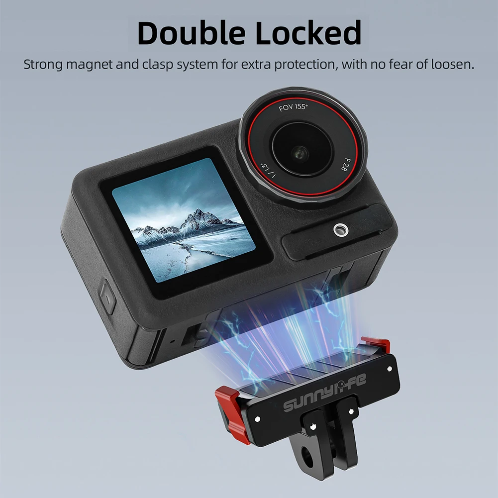 Magnetic Action Camera Bracket with 1/4Inch Screw Hole Quick Release Foldable Extension Mount for DJI Action 5 Pro/4/3/2 Camera
