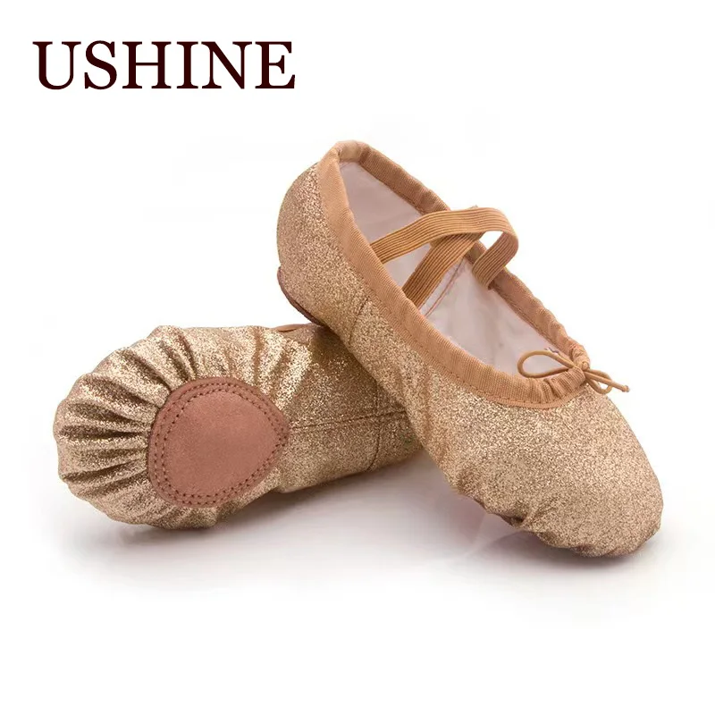 

USHINE New Dance Shoes Yoga Gym Flat Slippers Glitter Pink Ballet Dance Shoes for Girls Children Women Teacher