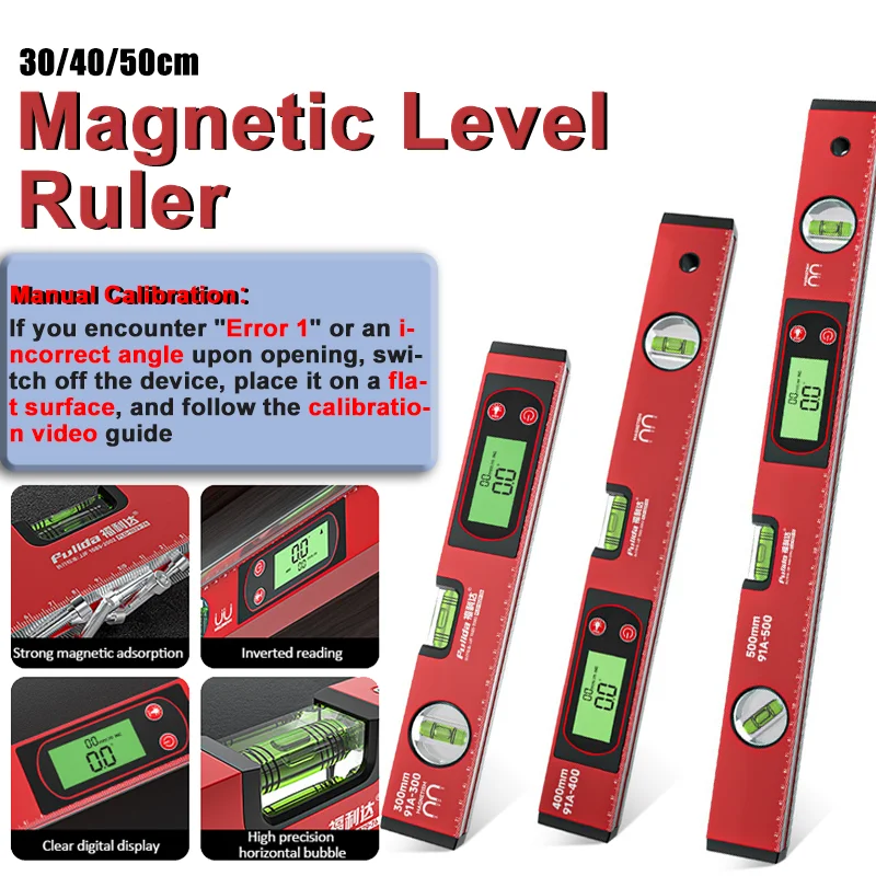 Digital Angle Protractor 30/40/50cm Electronic Digital Display Level Ruler Magnetic Angle Meter 90 Degree