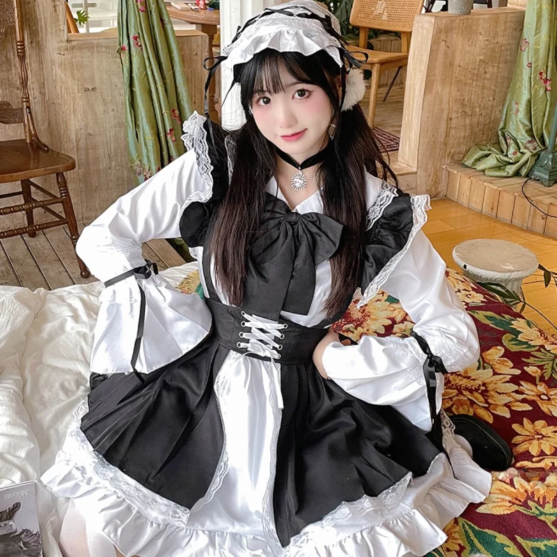 

Halloween Role Play Party Dress Japanese Kawaii Maid Cat Girl Anime Cosplay Costumes Plus Size Cute Lace Lolita Coffee Waitress