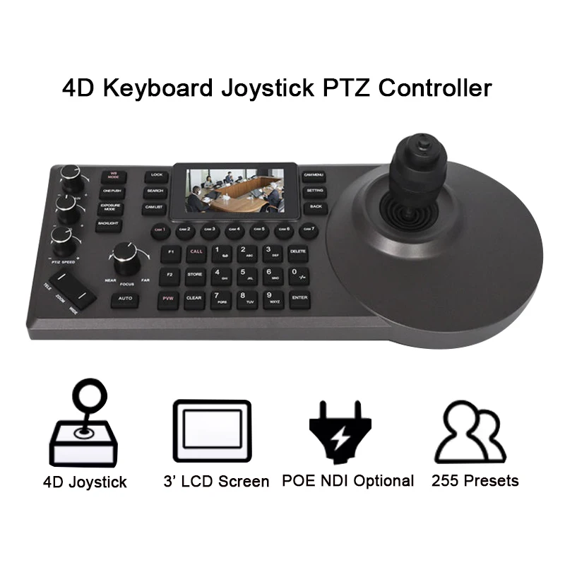 Ptz 카메라 콘솔 제어 NDI IP POE 4D 조이스틱 키보드 컨트롤러, 4k 라이브 스티밍 카메라 리모컨