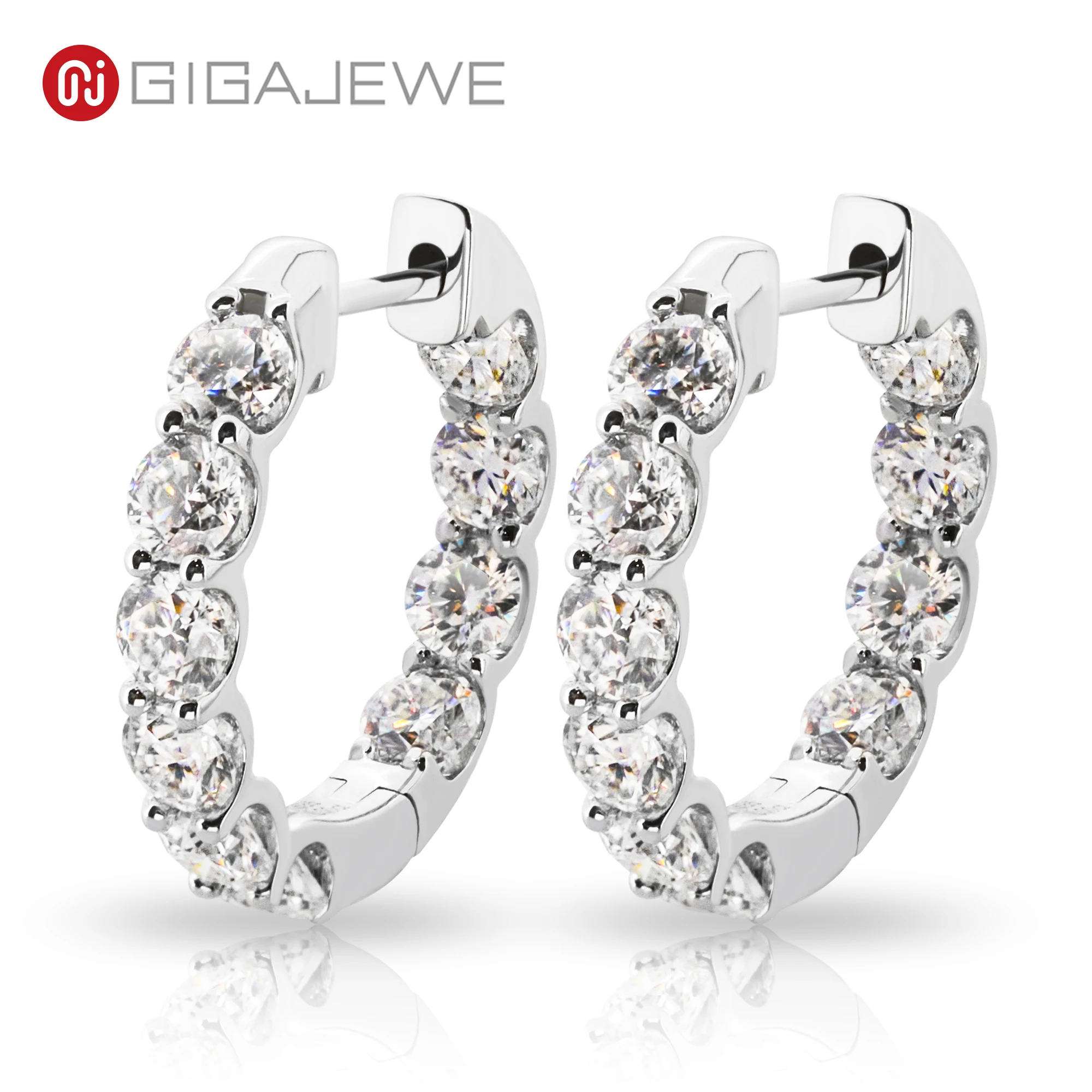 

GIGAJEWE 0.1ctX20 Total 2.0ct 3.0mm Moissanite Top D VVS1 Round Cut Customized 18K White Gold Hoop Earrings Jewelry Woman Gift