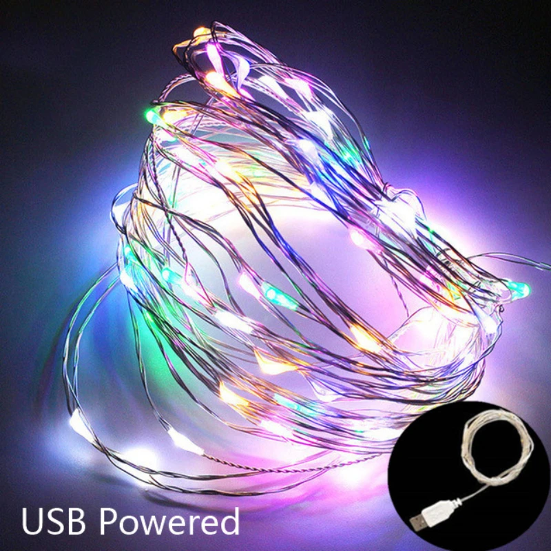 

4Pcs USB Silver Filigree LED Fairy String Lights Christmas Party Decorations for Home Garland Garden Outdoor Decor Waterproof
