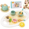 Wooden Tea Set Toys Pretend Play Kitchen Accessories for Kids Food Afternoon Tea Role Play Game for Toddlers Girls Boys Gifts 1