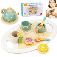 Wooden Tea Set Toys Pretend Play Kitchen Accessories for Kids Food Afternoon Tea Role Play Game for Toddlers Girls Boys Gifts 1