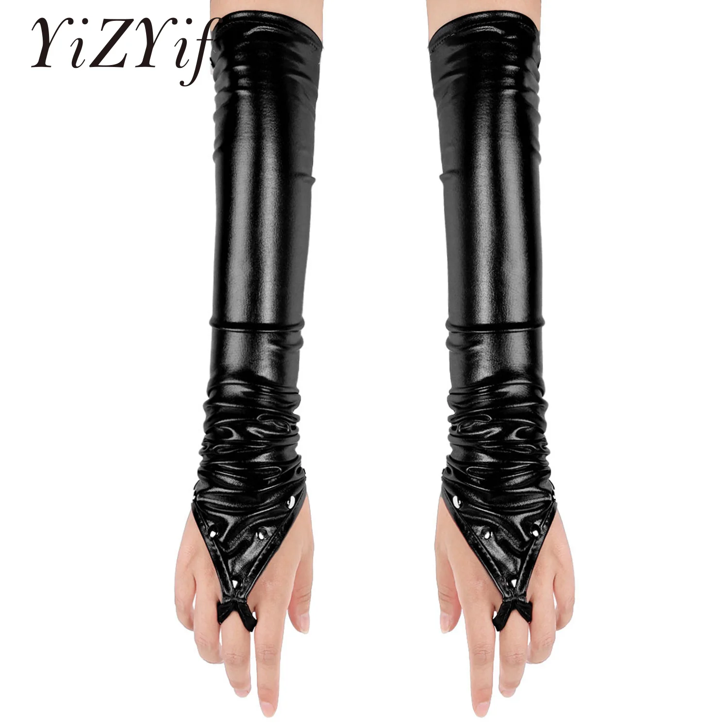 Women Gloves Wetlook Patent Leather Shiny Metallic Fingerless Long women-gloves-wetlook-patent-leather-shiny-metallic-fingerless-long