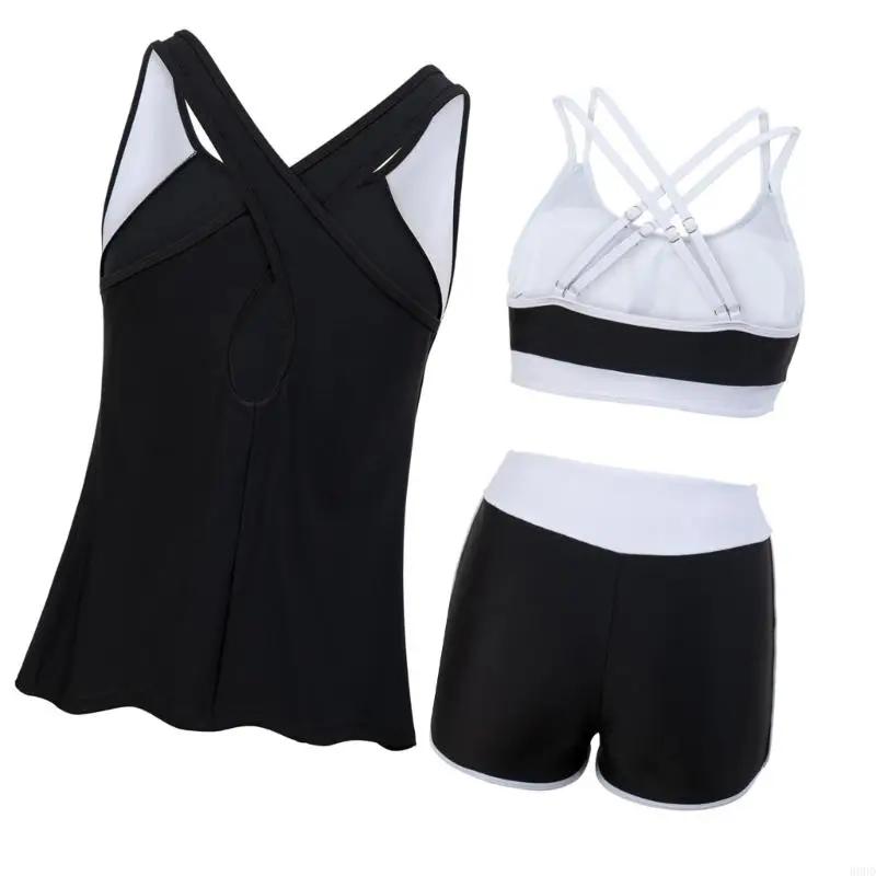 Damen-Bademode, Tankini-Set mit Boyshorts und Strandüberzug, verstellbarer Riemen, Badeanzug, Tankini für Strandsportarten 69HD – Detail 3