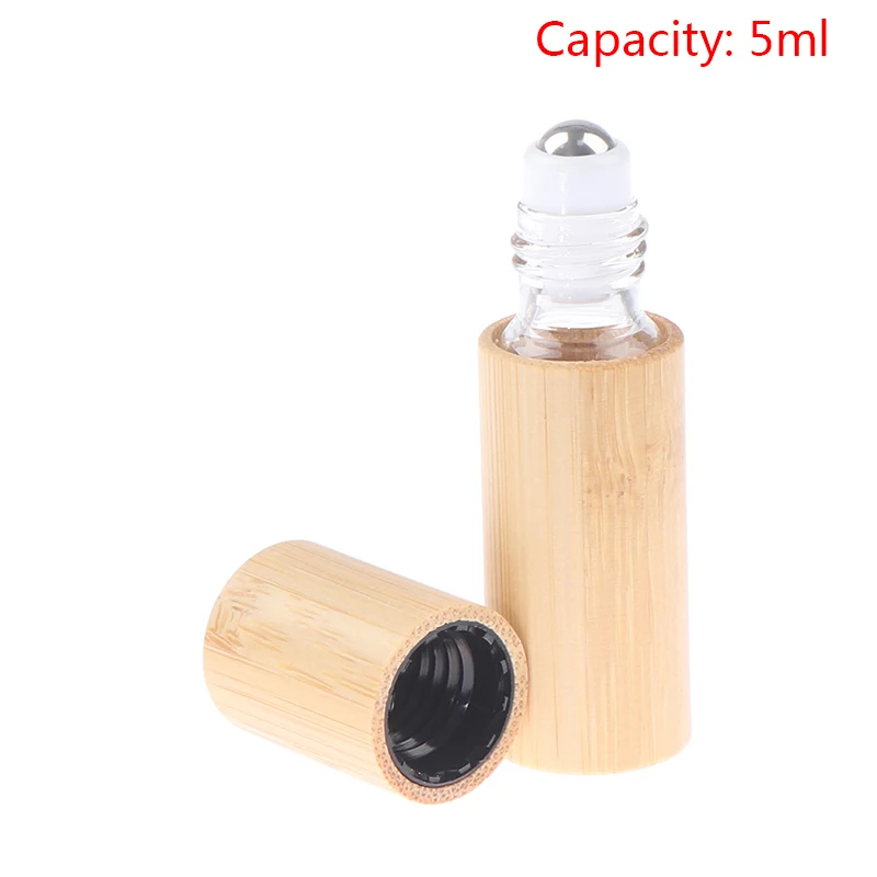 5Ml Essential Oil Roll-On Bottle Natural Bamboo Refillable Empty Essential Oil Perfume Fragrance Scent Steel Roller Ball Bottle