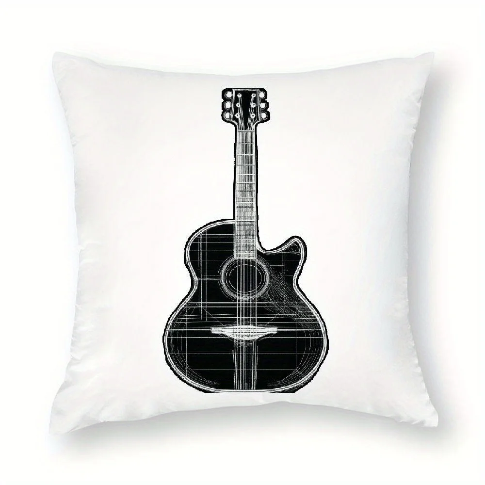 Guitar Sketch Pillow - Modern Home Decor, Adds Musical Charm, Artistic Style, and Creative Inspiration to Your Living Space 2