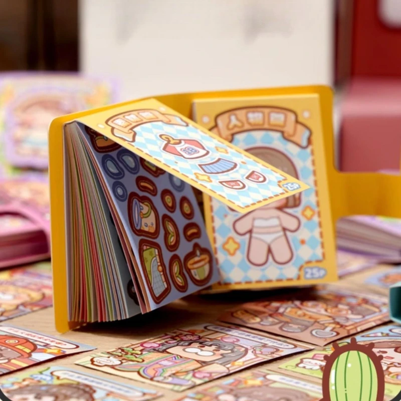 1 Mini Dress-Up Sticker Book Easy to Carry in Your Pocket Cute No-Cut Stickers for Journals Creative Scene Dress-Up Sticker Book