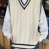 American Style Retro V-Neck College Knitted Vest Men's Autumn Winter Twist Color Couple Sleeveless Tank Top