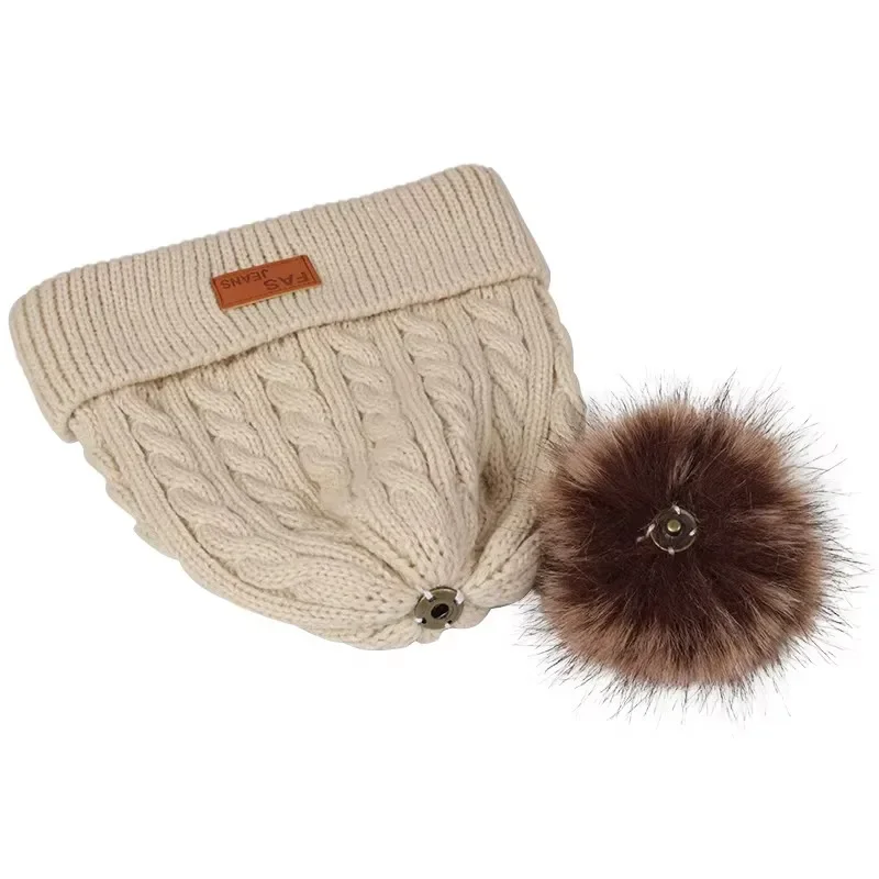 3Pcs Winter Knitted Hat Scarf Gloves Set for Children Solid Color Bonnet Cute Pompom Woolen Hats Warm Plush Scarves Accessories