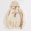 Ladies' Letter Floral Print Kangaroo Pocket Hoodie Sweatshirt Large Size Clothing Hooded Decorative Printed Female Garment