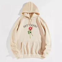 Ladies' Letter Floral Print Kangaroo Pocket Hoodie Sweatshirt Large Size Clothing Hooded Decorative Printed Female Garment