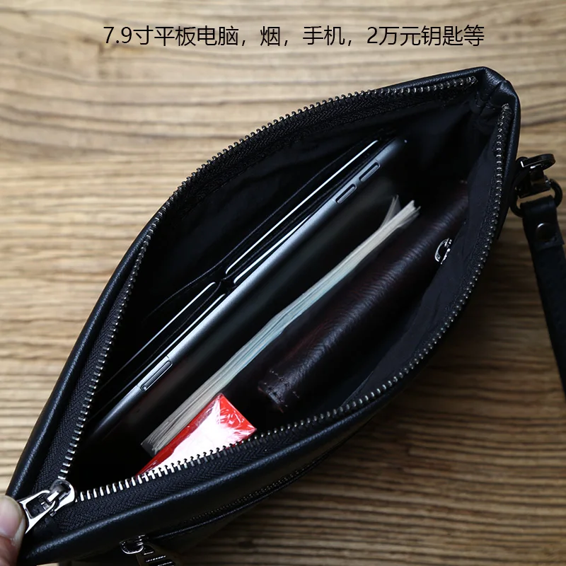 NZPJ Genuine Leather Men's Handbag Natural Cowhide Clutch Bag Large Capacity Wallet Leisure Tablet Bag Envelope Bag Phone Bag