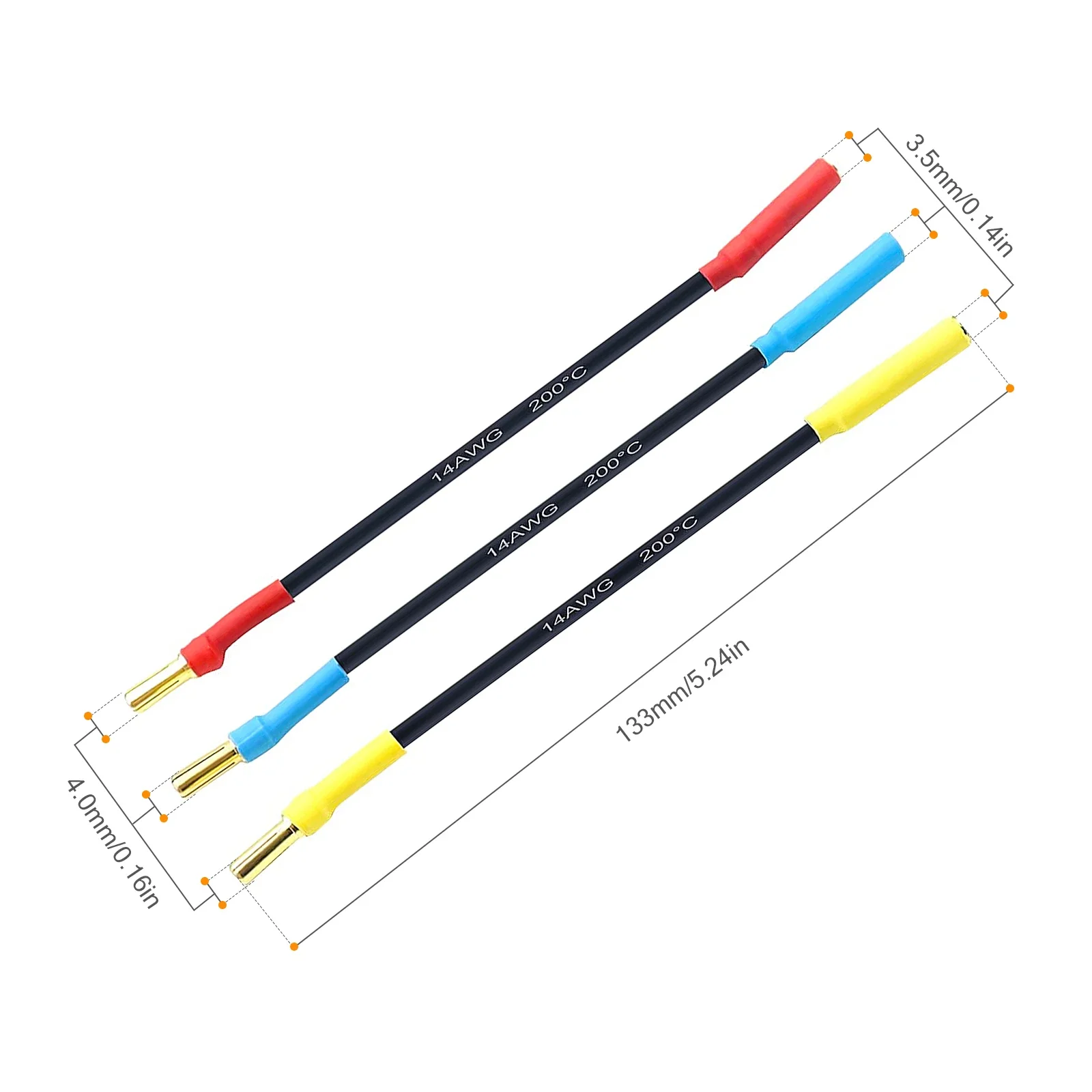 4mm Male To 3.5mm Female Banana Plugs 14AWG Silicone Wire RC Car Boat Parts Slug Plug Adapter Connector 3pcs RC Car Accessories