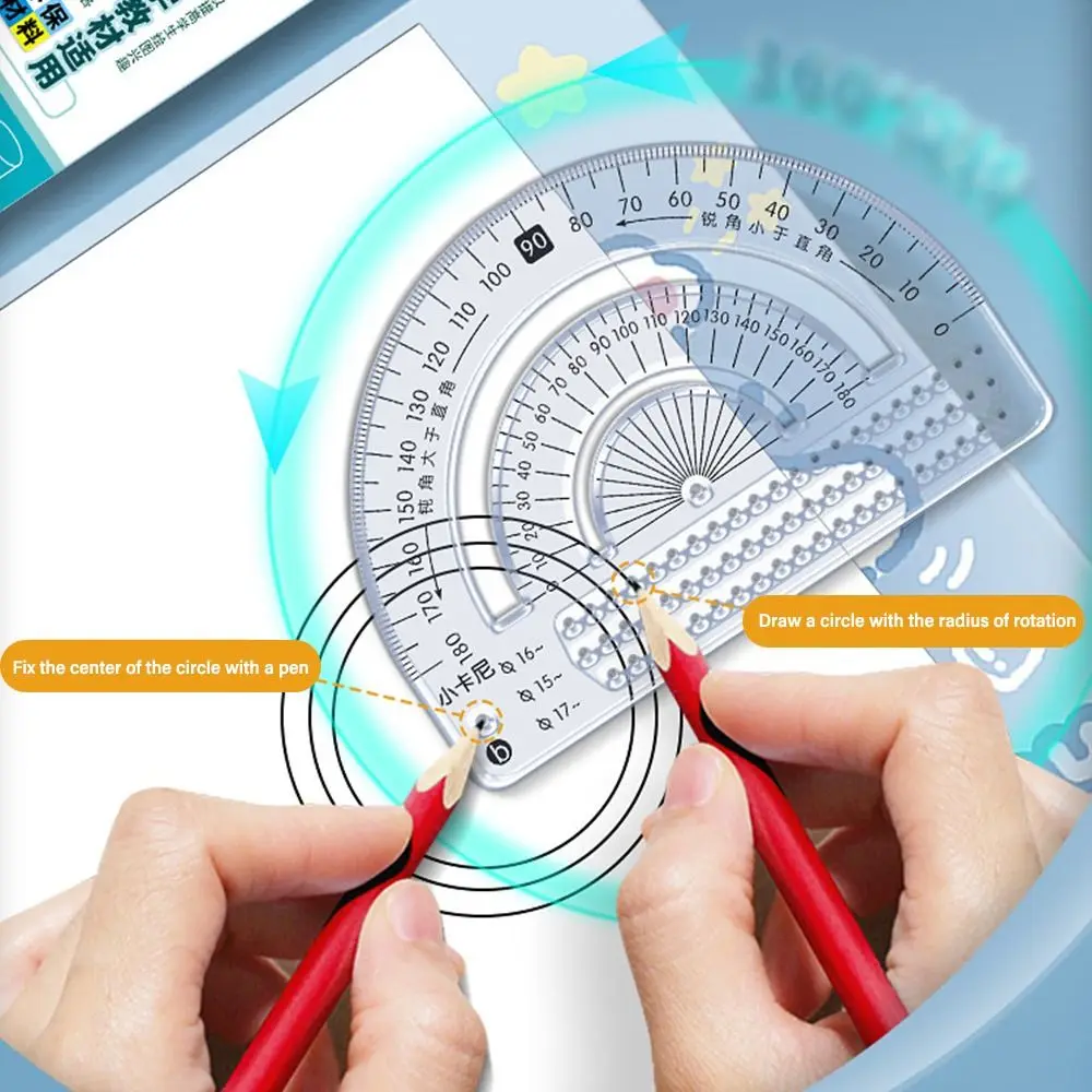 8Pcs Multi-function Geometric Drawing Ruler Mathematics Function Ruler Protractor Learning Measuring Tools Student Stationery