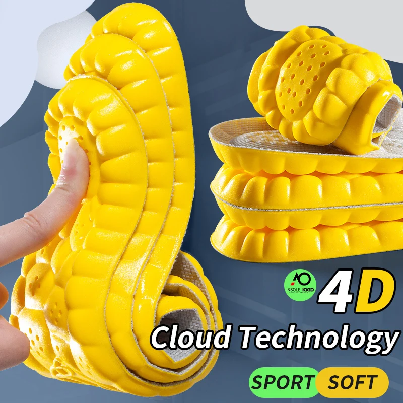 4D Sports Insoles for Shoes PU Sole Soft Breathable Shock Absorption Cushion Running Orthopedic Feet Care Insoles
