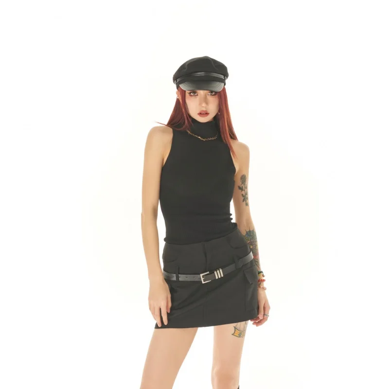 

High-neck knitwear vest female spring Korean style bottom thin top