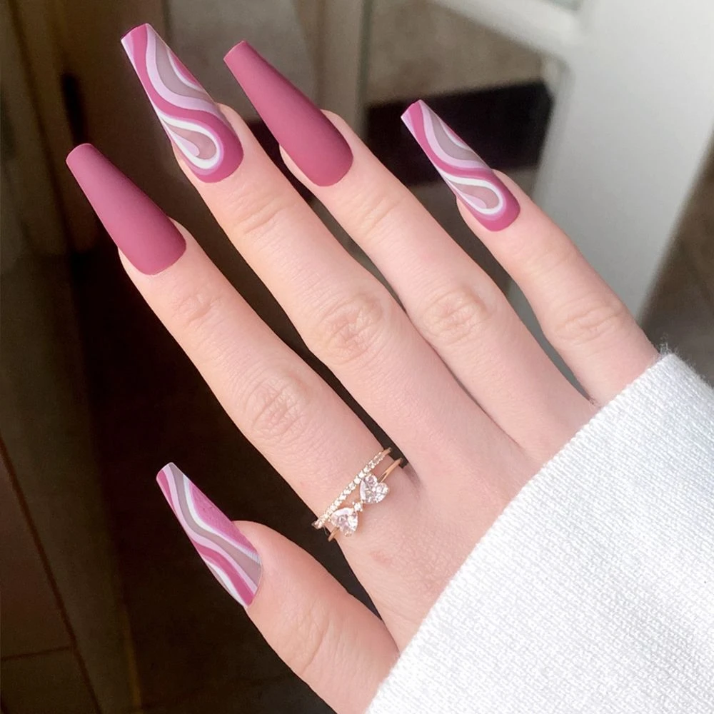 24pcs Detachable False Nails With Fashion Designs French Long Coffin  Ballerina Fake Nail Nail Art Tips Manicure Press On Nails - False Nails -  AliExpress