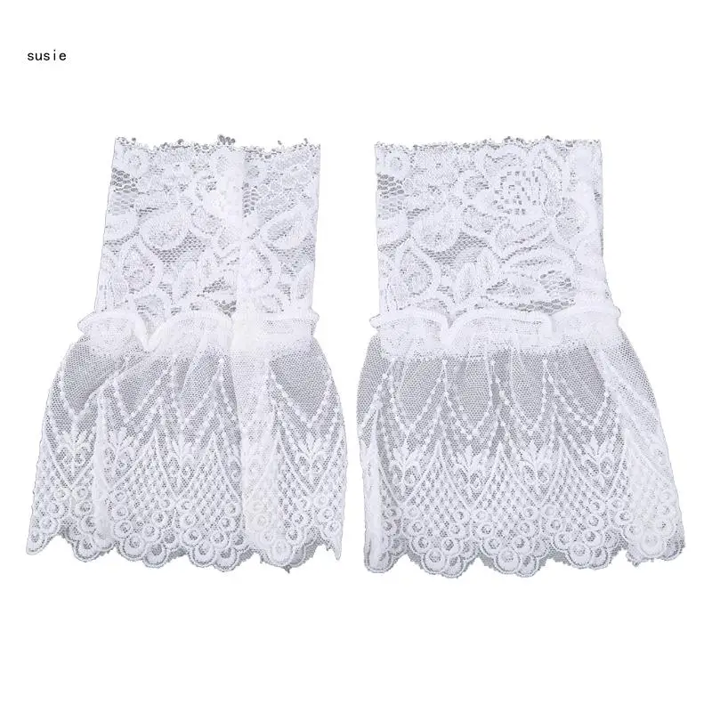 

X7YA Women Lotus Leaf Fake Sleeves Crochet Floral Lace Pleated Horn Cuffs Sweater Decorative Sunscreen Wrist Warmers