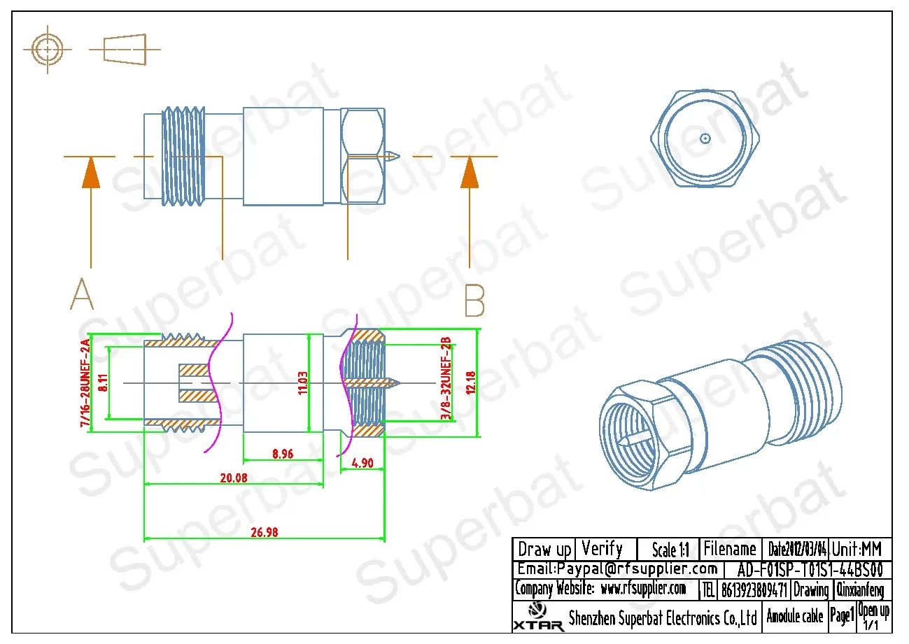 TNC Female to F Male Straight RF Coaxial Connector Adapter