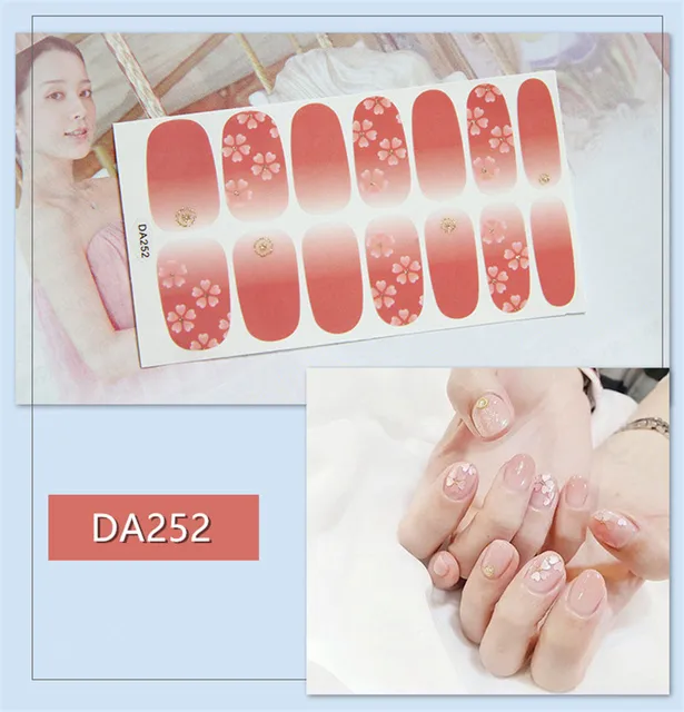 14tips/sheet Nail Wraps Polish Decals Strips Golden Glitter 3D Adhesive Full Nail Art Stickers Manicure Kits Drop Shipping DA252