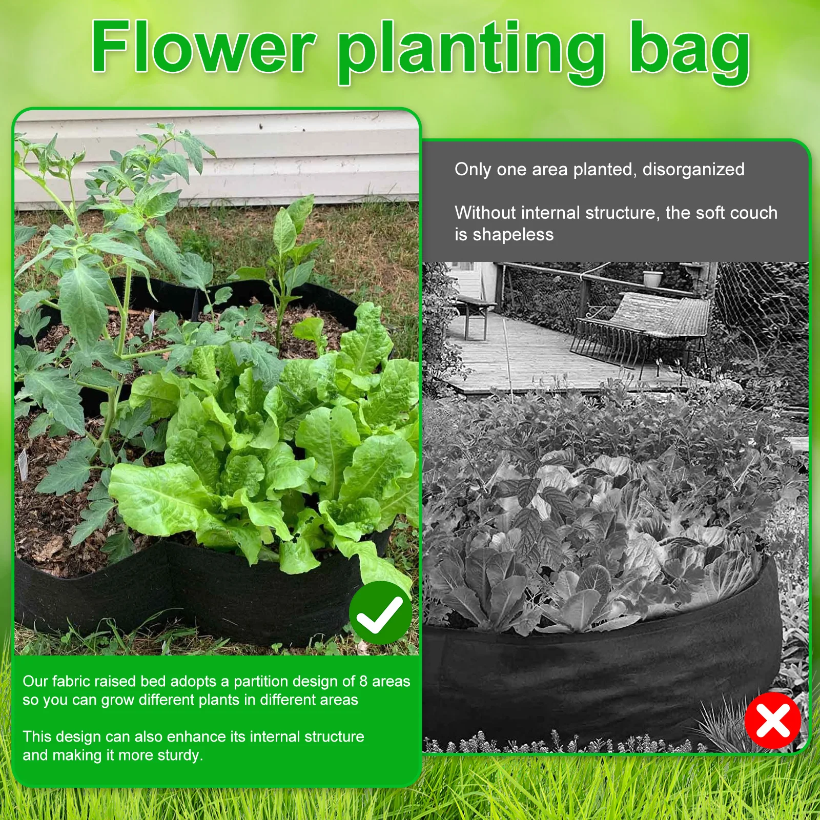 4/8 Grids Garden Raised Planting Bed Fabric Raised Garden Bed Square Felt Garden Flower Grow Bag Vegetable Planter Pot - Image 2