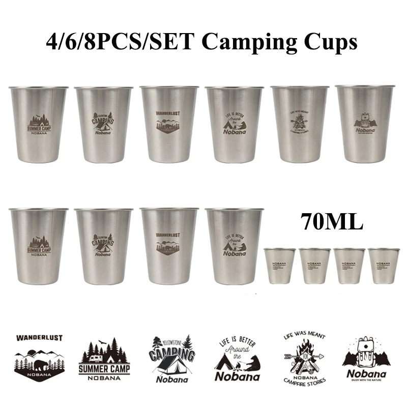 

4/6/8pcs 350ml Outdoor Camping Stainless Steel Pint Cups Set Metal Beer Cup Wine Cups Coffee Tumbler Tea Milk Mugs Water Cups