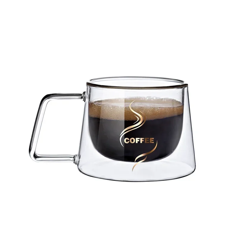 200ML Transparent Heat-resistant Espresso Cup Double Wall Glass Coffee Mug with Handle Cappuccino Latte Breakfast Tea Water Cups