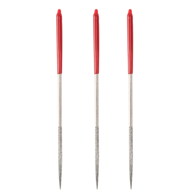 

3X Lapidary Round Rat Tail Diamond Files 3Mm X 140Mm Silver Tone Red