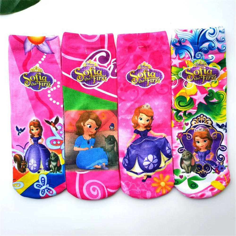 Sports Socks Kids Socks Cartoon Socks 4pcs/Disney Frozen Socks Elsa Anna Anime Figure Children's Long Socks Cartoon Cute Print Funny Boys Girls Cotton Gifts