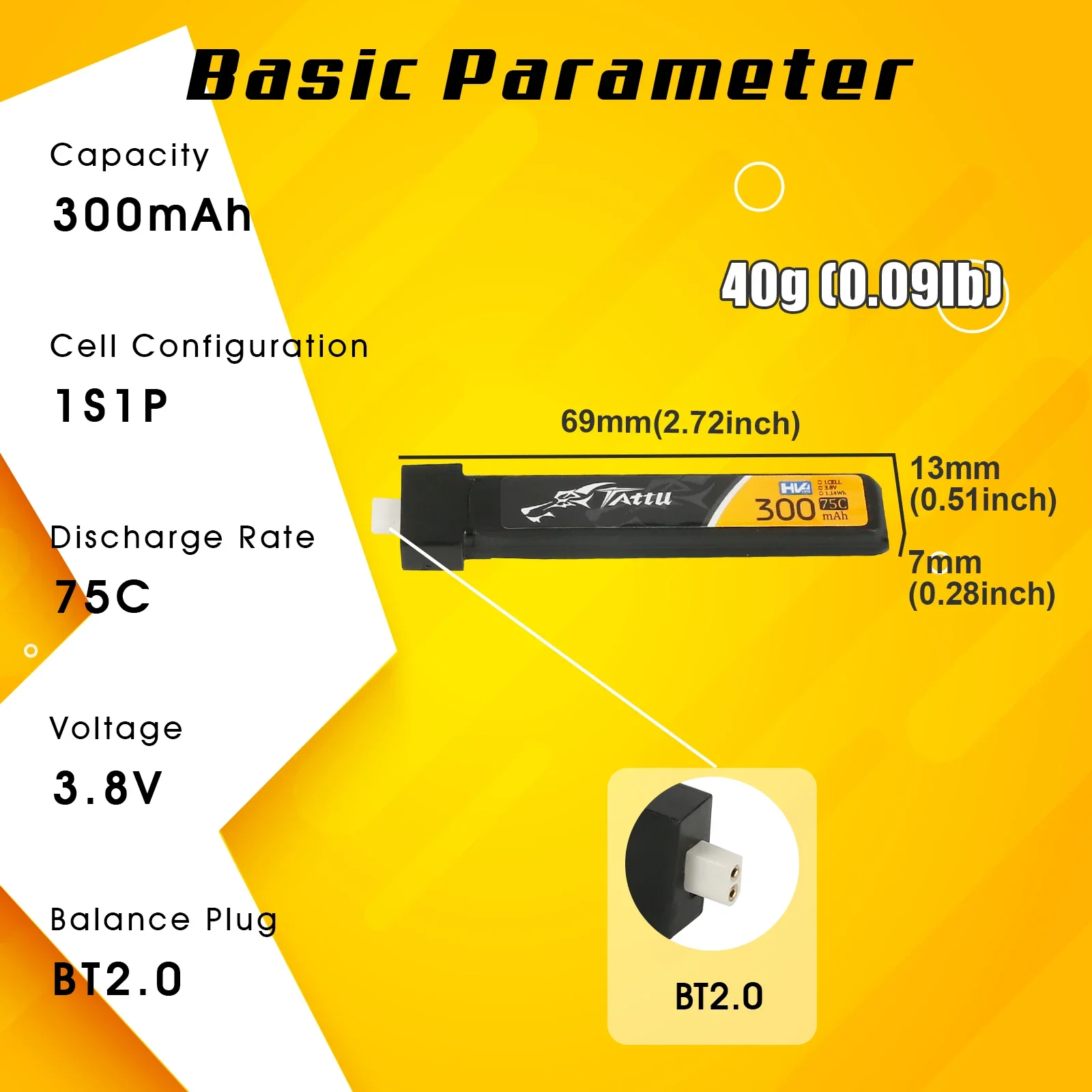 TATTU 5PCS 1S 300mAh 3.8V 75C HV 4.35V Lipo Battey With BT2.0 Plug For BETAFPV Ceuts FPV Kit Racing Drone FPV BT2.0 Connector 3