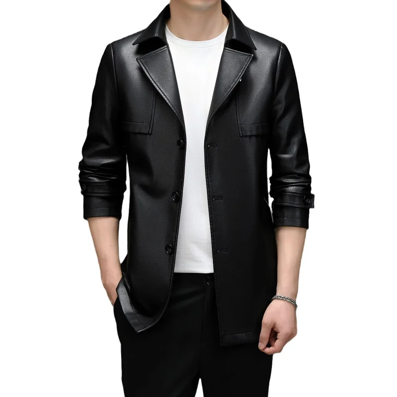 

Genuine Leather Men's Clothing Handsome Leather Coat Young and Middle-aged Suit Collar Jacket Trend