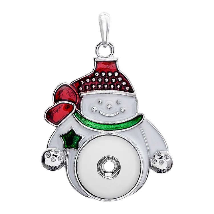 10pcs Metal Christmas Snowman Crystal Snap Button Necklace Fit 18mm Snaps Buttons Jewelry Pendant Necklaces