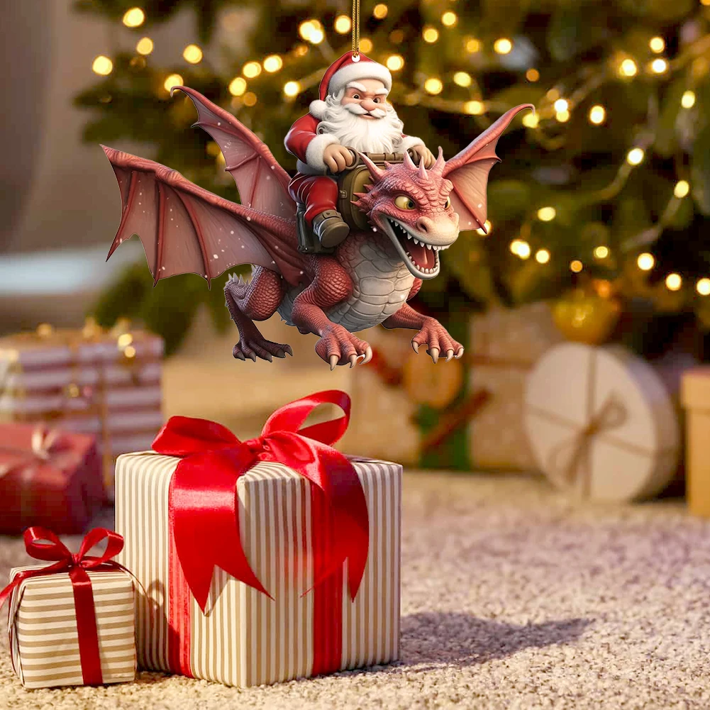 Christmas Tree Decorations New Year Cute Dragon Baby Hanging Acrylic Dinosaur Figures 2D Xmas Tree Decoration Flat Pendant
