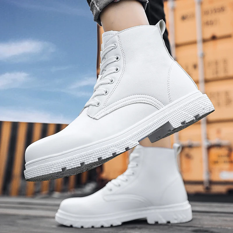 2023 Men's New Style Shoes Tooling Shoes Breathable High-top Small leather White Boots Outdoor Comfortable boots