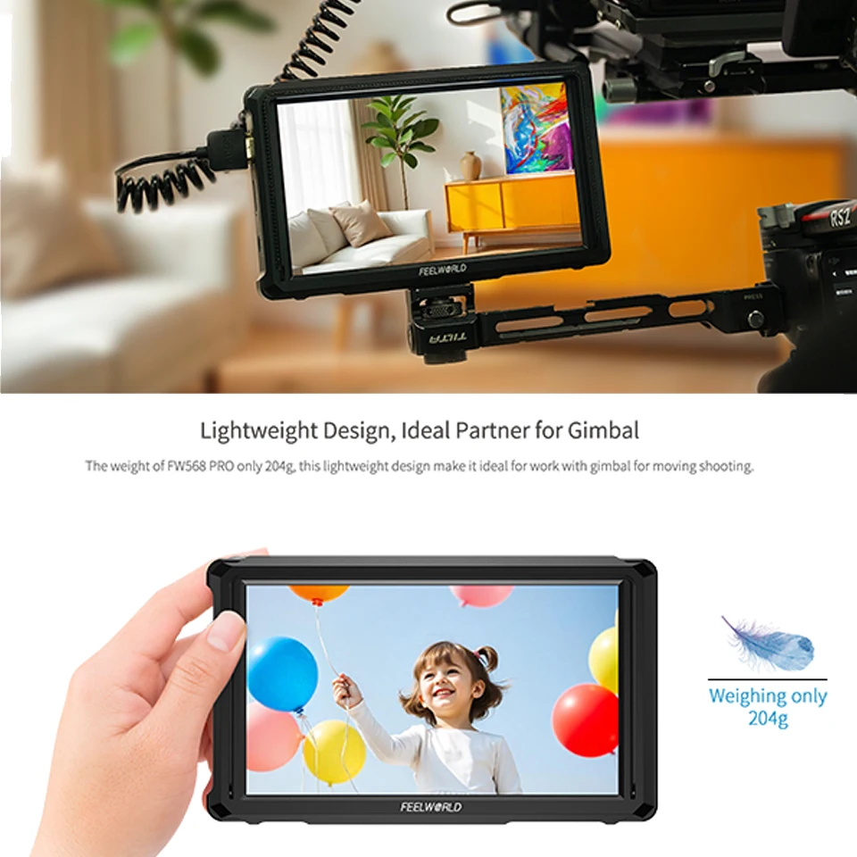Feelworld FW568 PRO 6" Full HD Screen Monitor 1920*1080 1200 Nit Lightweight Bright On Camera Film Field Recording