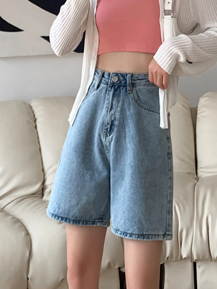 All-match denim shorts 2022 spring and summer new high waist thin loose jeans simple shorts fashion women's clothing black mom jeans Jeans