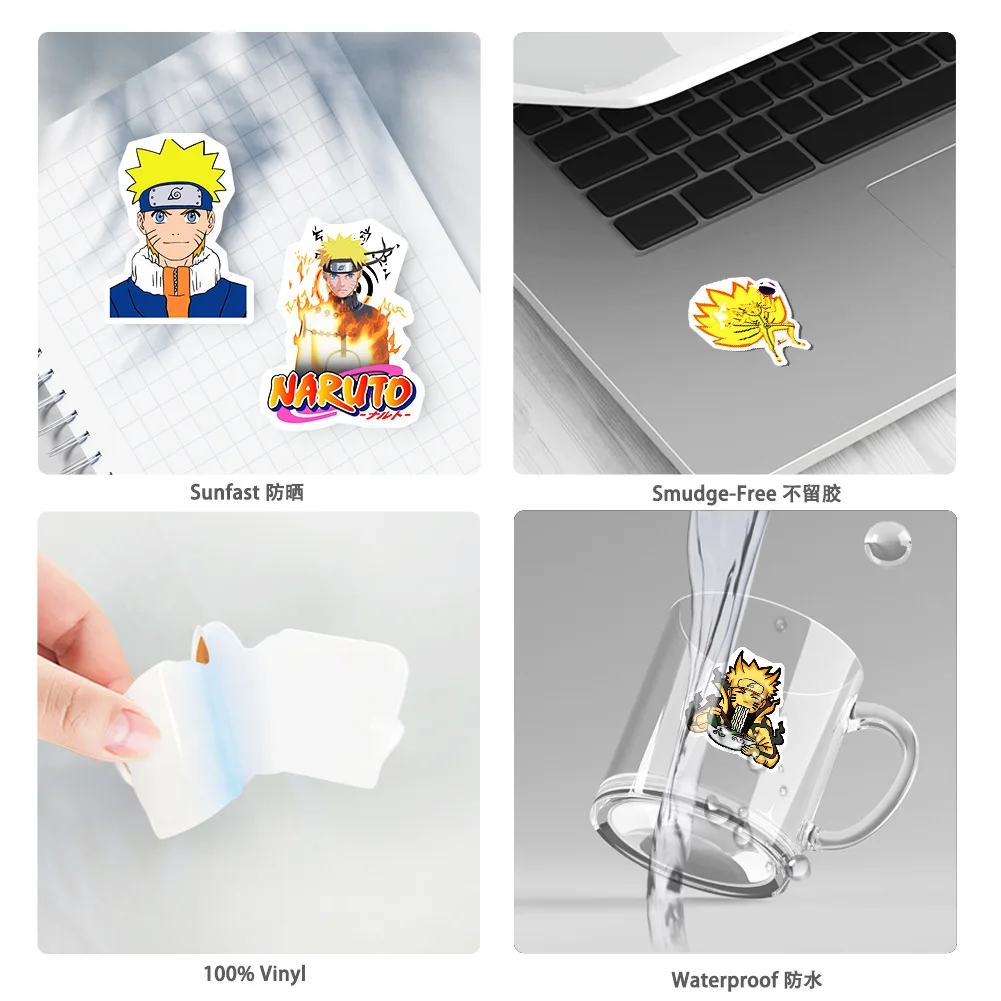 50-Piece Naruto Uzumaki Anime Vinyl Sticker Pack - Waterproof, Removable, For Phones, Laptops, Cars