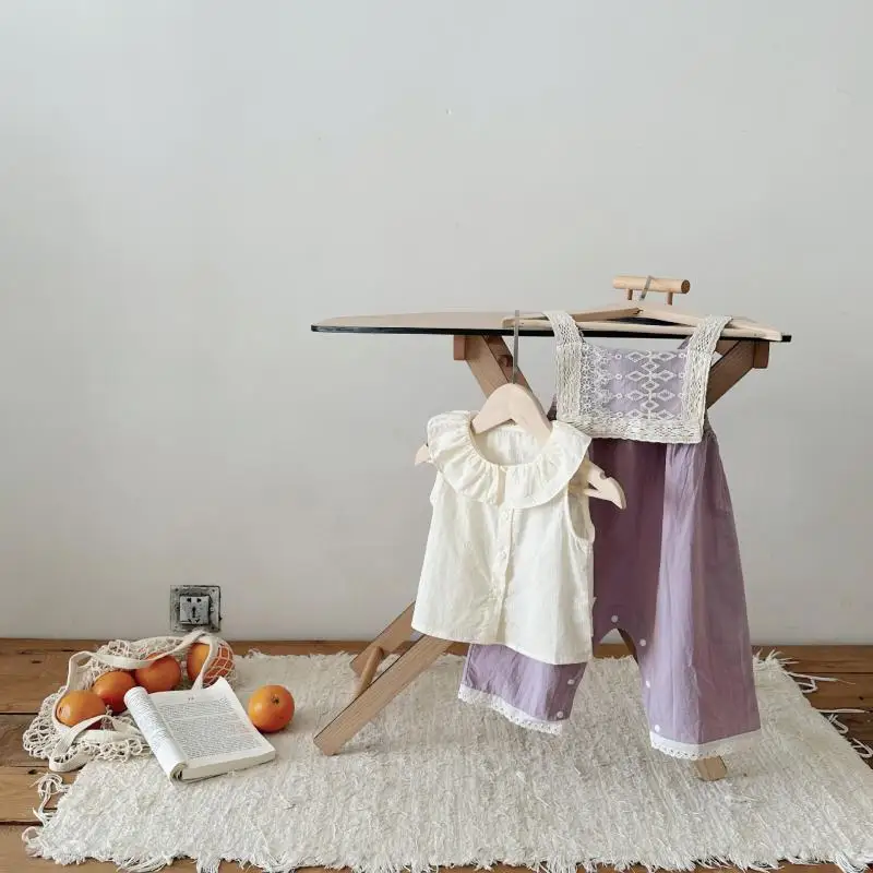 Ins 여름  레이스 오버올, 느슨한 여아  민소매 멜빵 점프수트,  코튼 바지, 어린이 캐주얼 바지 패션