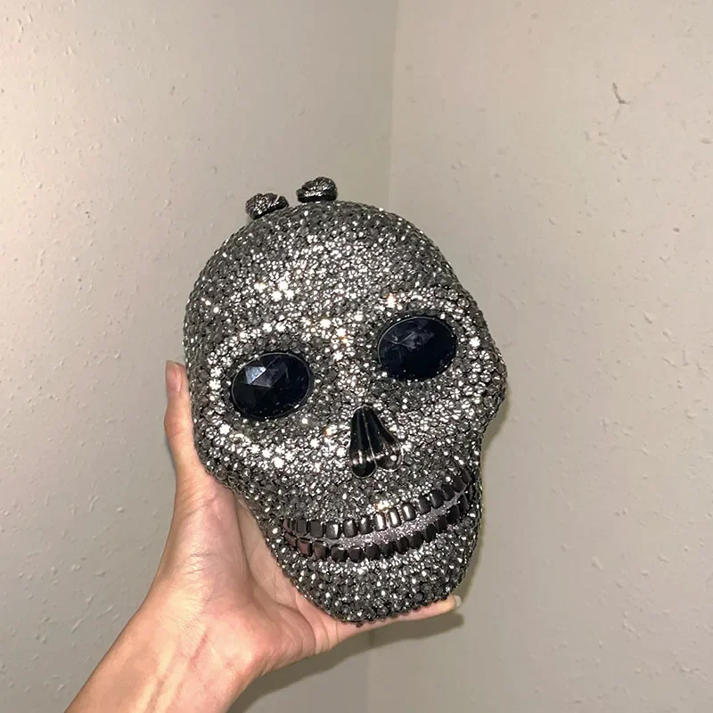 Lady Skull Halloween Stones Clutch Bags Women Diamond Handbag Rhinestones Evening Bag Wedding Bags Crystal Chain Day Clutches