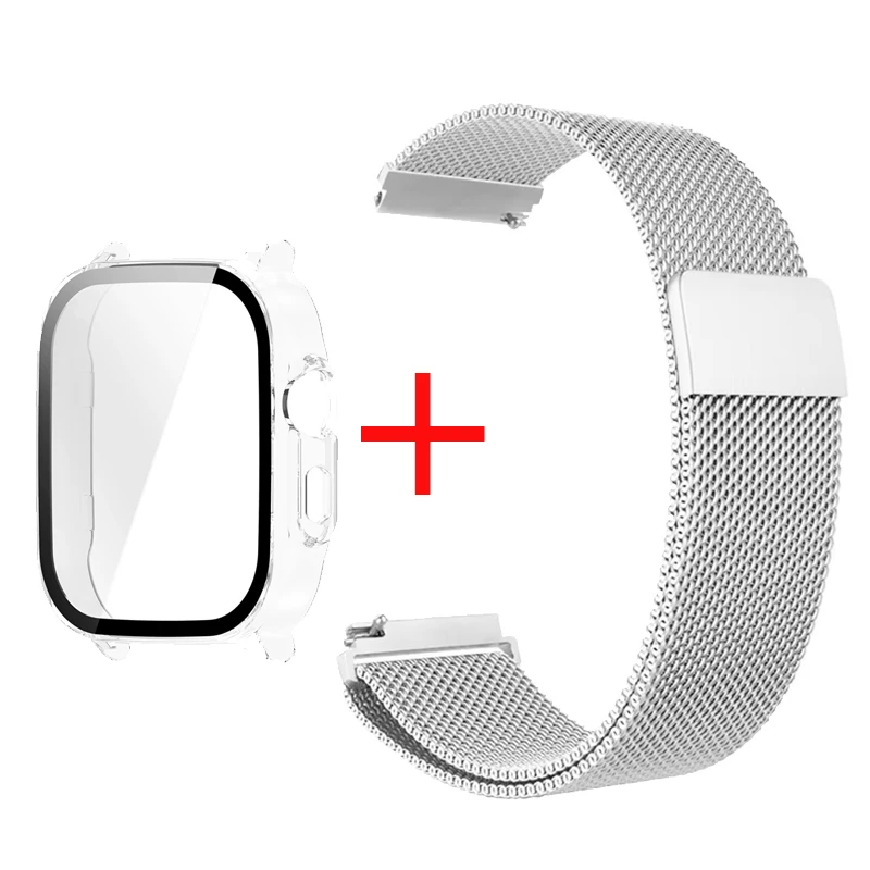 Premium PC Protector Case with Stainless Steel Milanese Loop Wristband and Screen Protect Cover