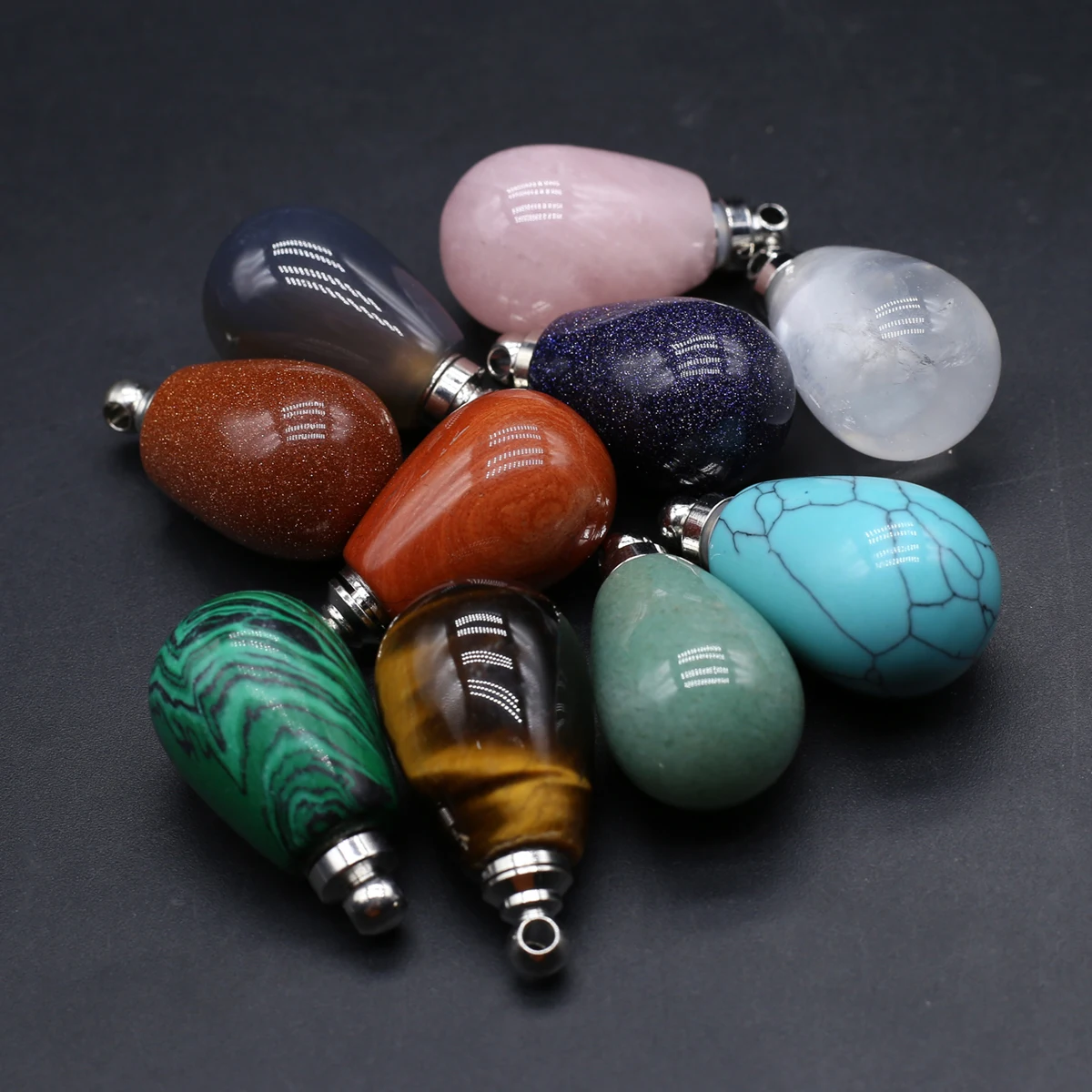 5PCS Wholesale Natural Semi Precious Stone Droplet Shape Pendant Perfume Bottle Jewelry Making DIY Necklace Accessories Gifts